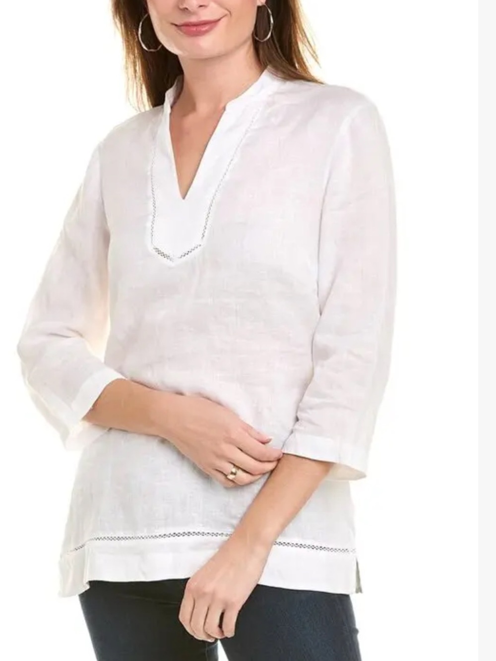 New Woman’s J. McLaughlin Faith  White Linen V-Neck Tunic Top XL